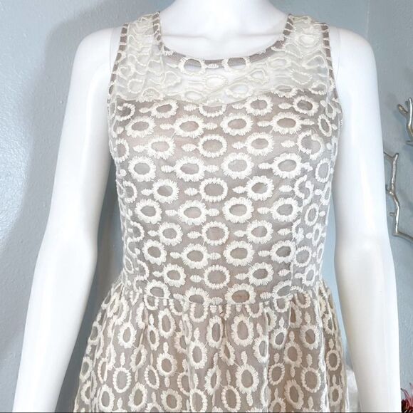 TEA N ROSE Spun Sugar Dress Formal Beige Lacey Feminine Rustic Women's Medium - Picture 3 of 11